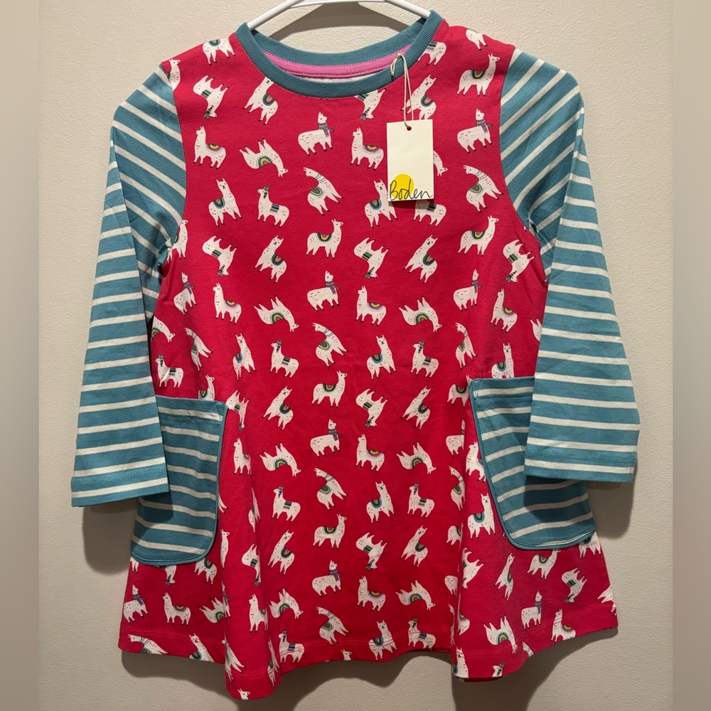NWT Mini Boden Llama Pocket Tunic Shirt, Size 9-10 Years